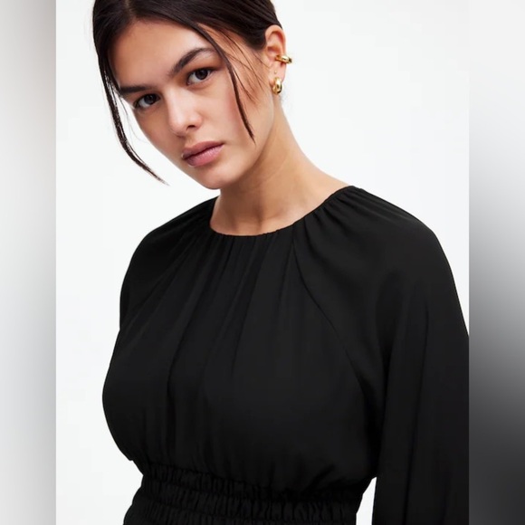 Madewell Bubble-Sleeve Smocked Mini Dress in True Black Size Small NWT - Picture 6 of 15